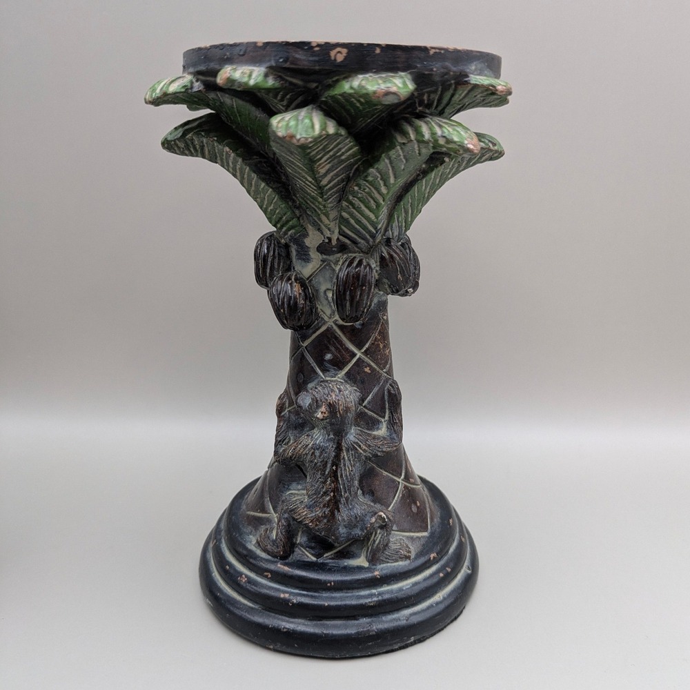 Vintage Style Monkey Palm Tree Coconuts Pillar Candle Stands Holders - Set of 2 - Picture 3 of 16